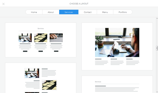 ipage website builder choose layout